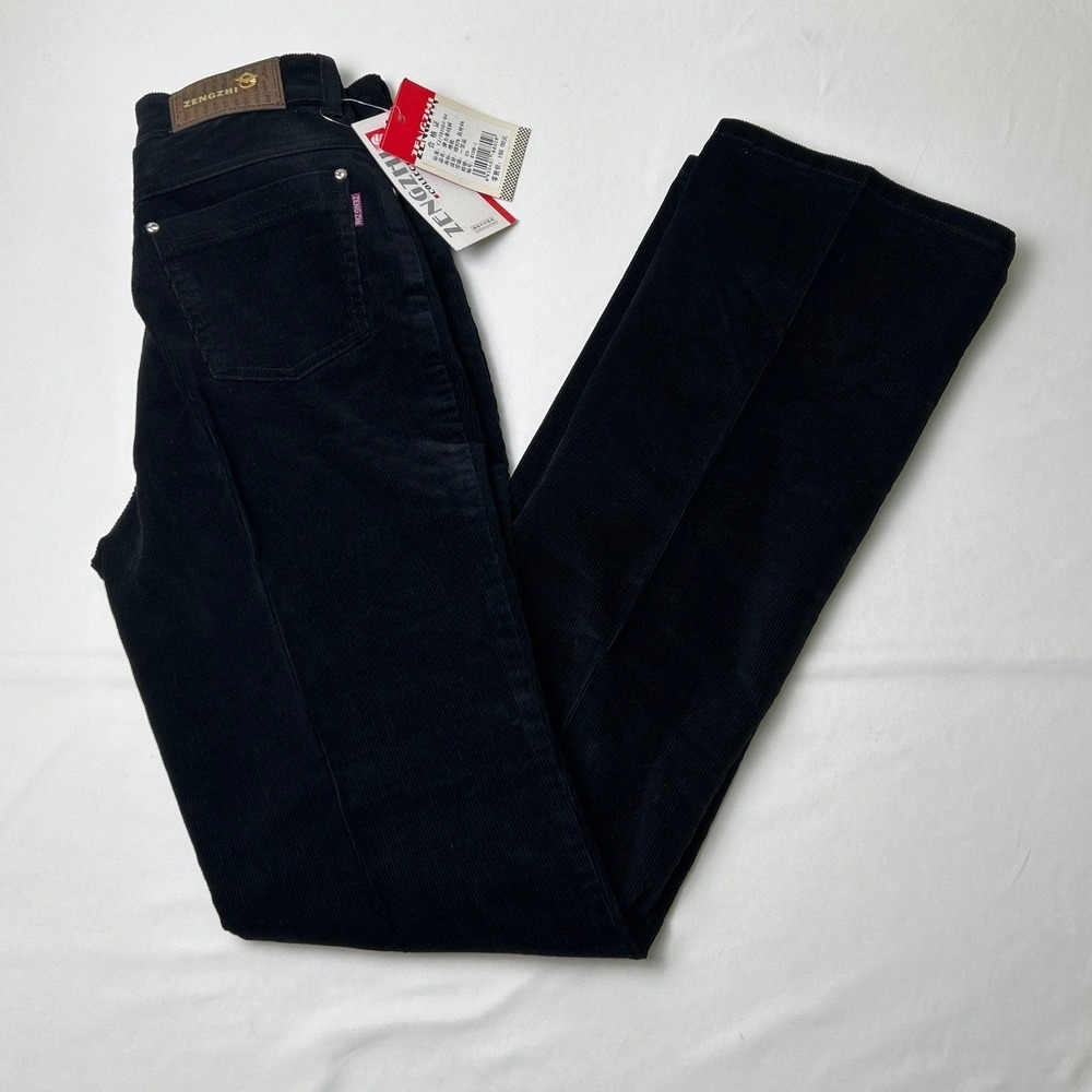 Zengzhi Womens High Rise Straight Leg Corduroy Pants Size 4/27 Black Preppy NEW